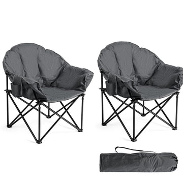 Tangkula oversized camping chair folded in carry bag for easy transport.