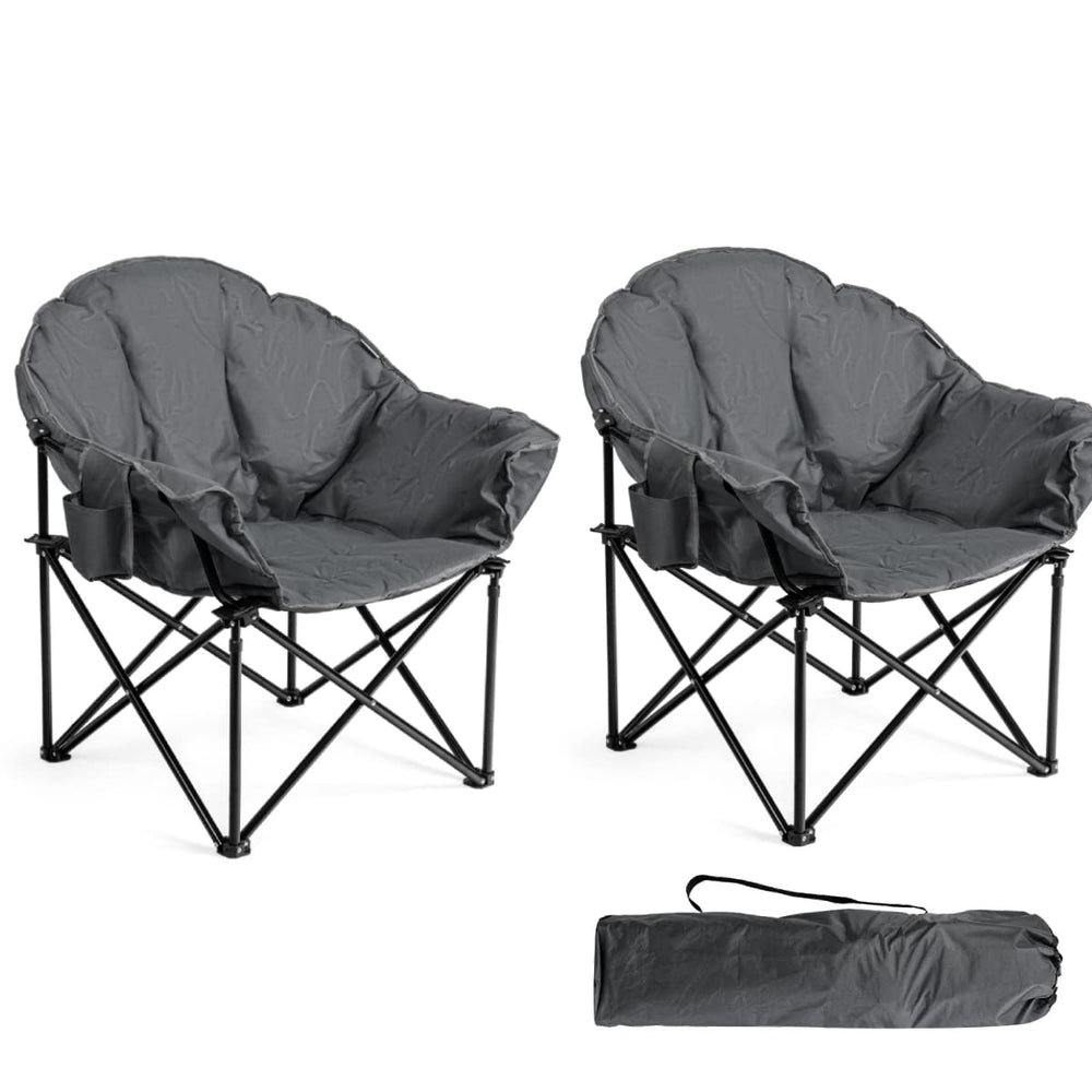 Tangkula oversized camping chair folded in carry bag for easy transport.