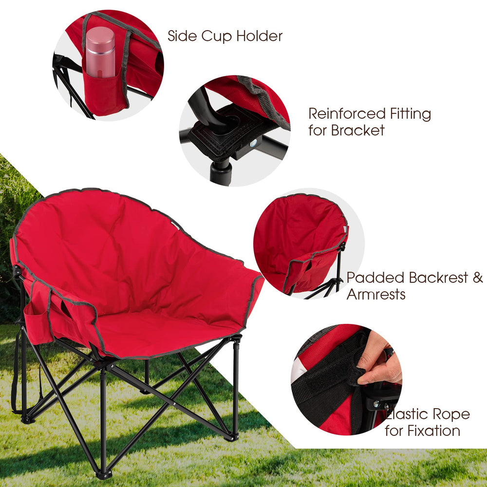 Tangkula oversized camping chair wide armrests support relaxed posture during breaks.