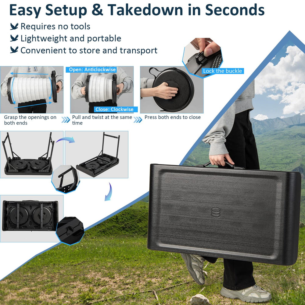 Tangkula carrying handle on the table enables simple one handed transport.