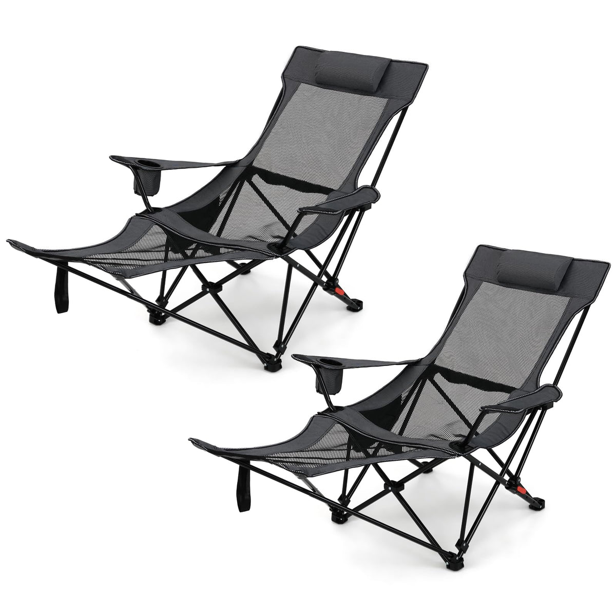 Tangkula reclining camping chair 2-pack offers comfortable outdoor seating for camping or beach days.