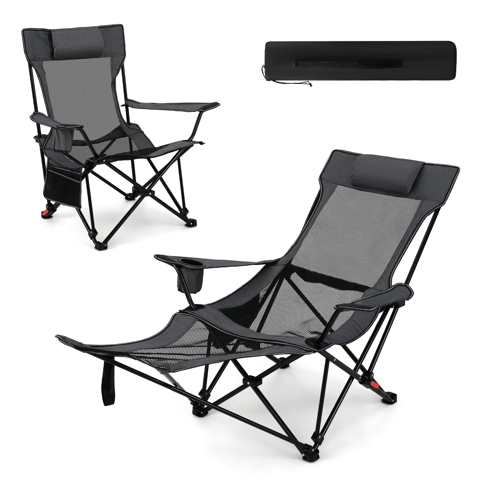 Tangkula reclining camping chair with footrest for versatile outdoors seating.