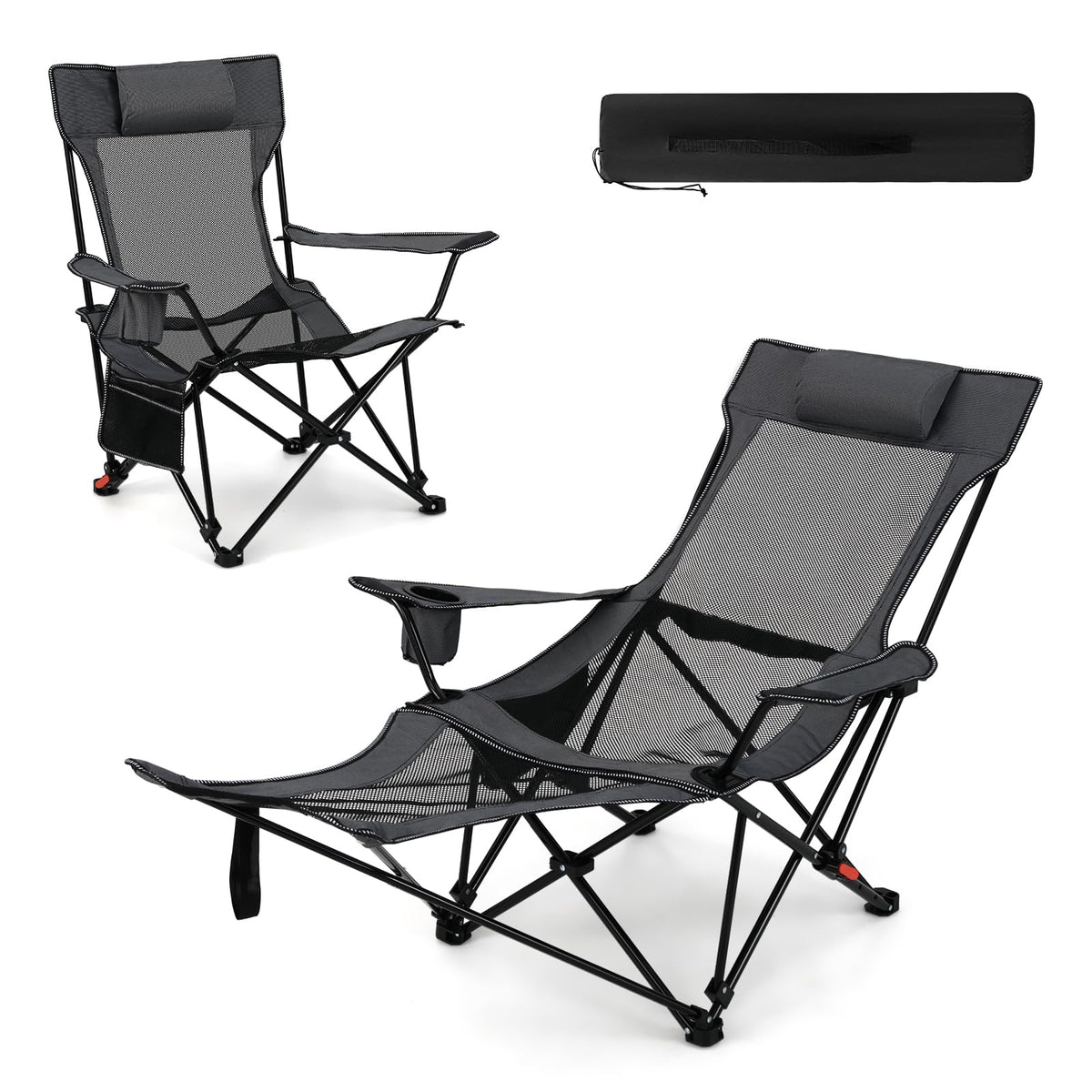 Tangkula reclining camping chair with footrest for versatile outdoors seating.
