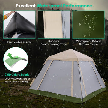 Removable rainfly provides rain protection and adjustable shade