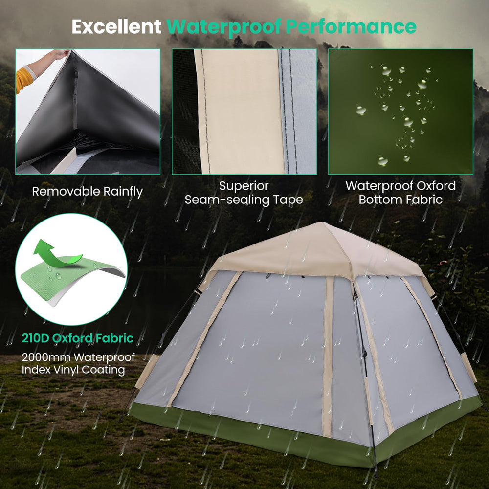 Removable rainfly provides rain protection and adjustable shade