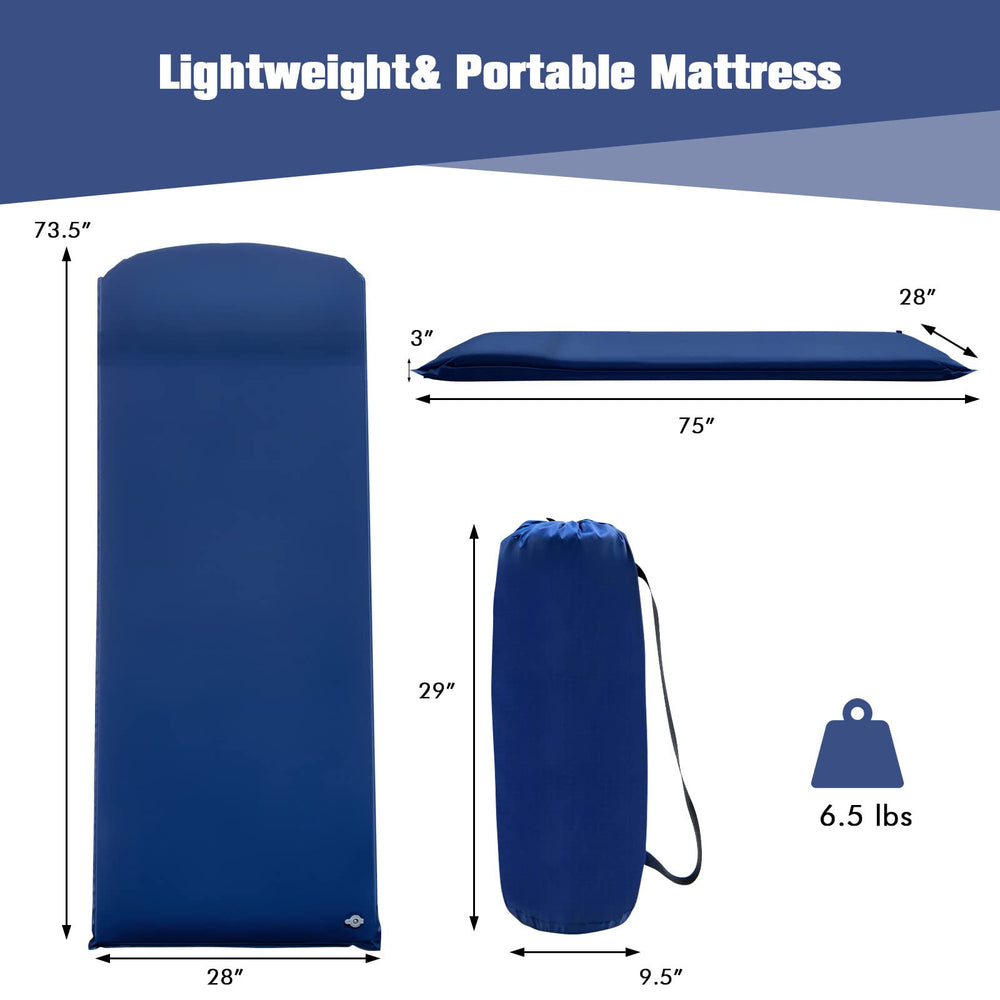 Tangkula 75 by 28 inch sleeping area fits most campers comfortably.