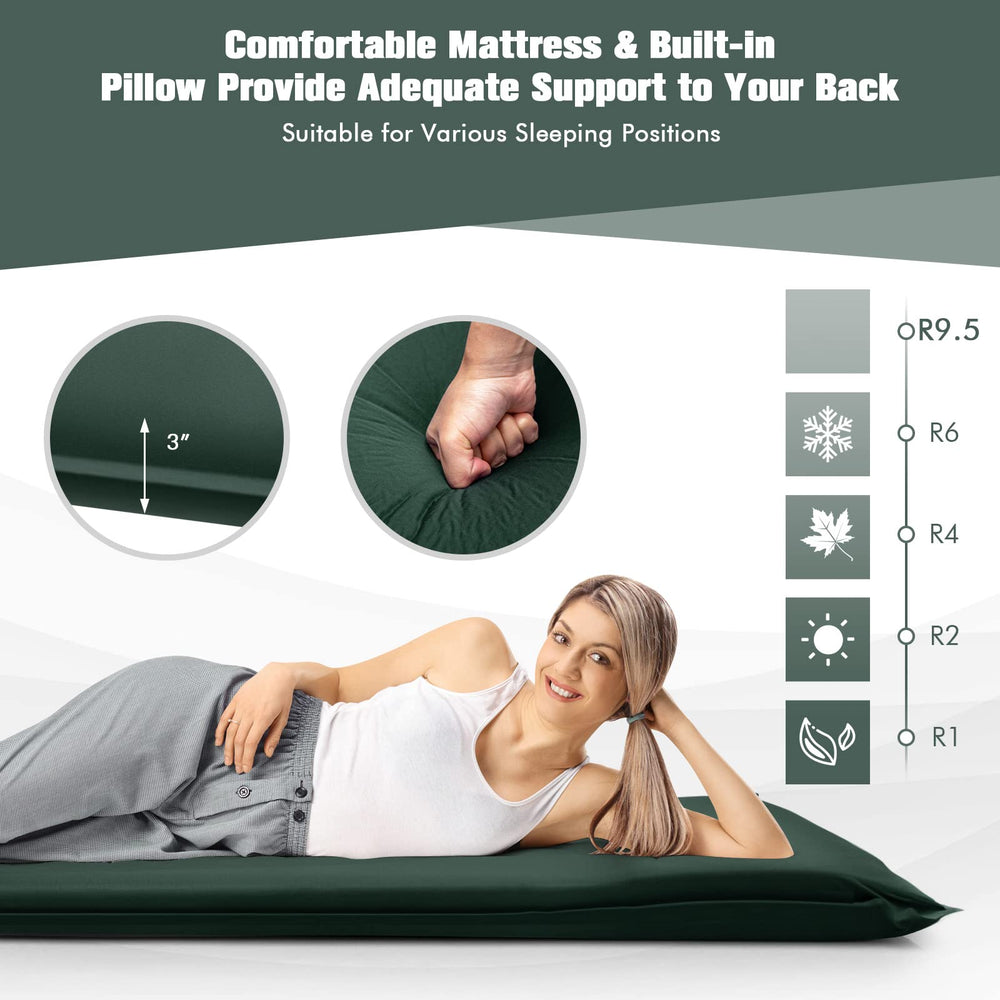 Tangkula sleeping pad with 9.5 R-value for warmth on cool nights.