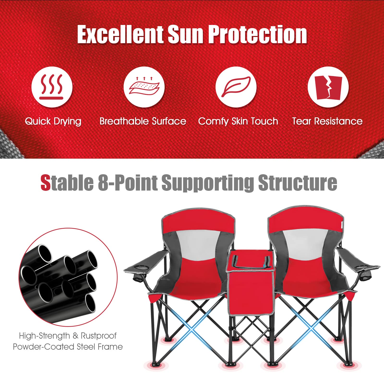 Tangkula sturdy steel frame with 8-point support ensures stability