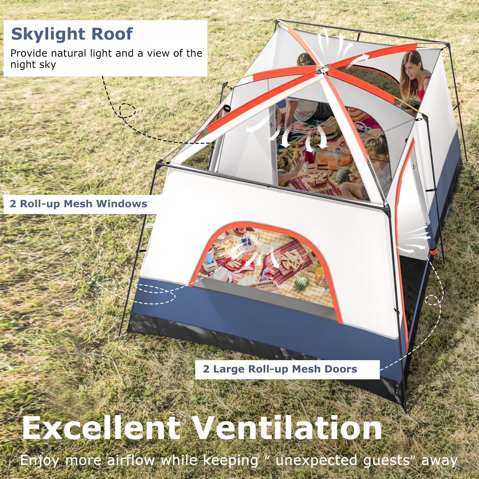 Tangkula tent rainfly and waterproof floor protect the interior from light moisture.
