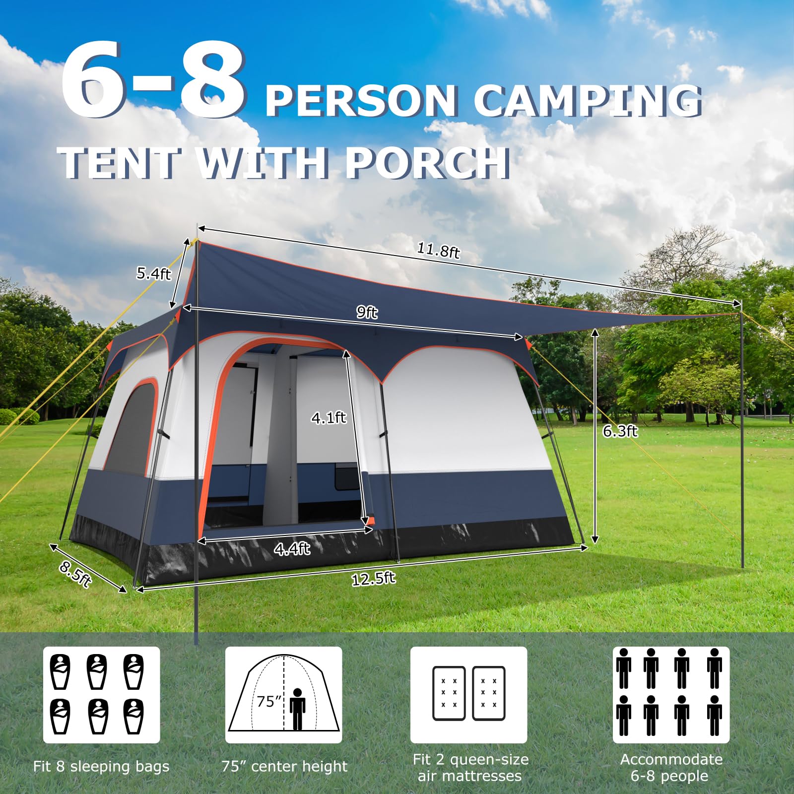 Tangkula tent with two roll-up mesh windows improves airflow and ventilation.