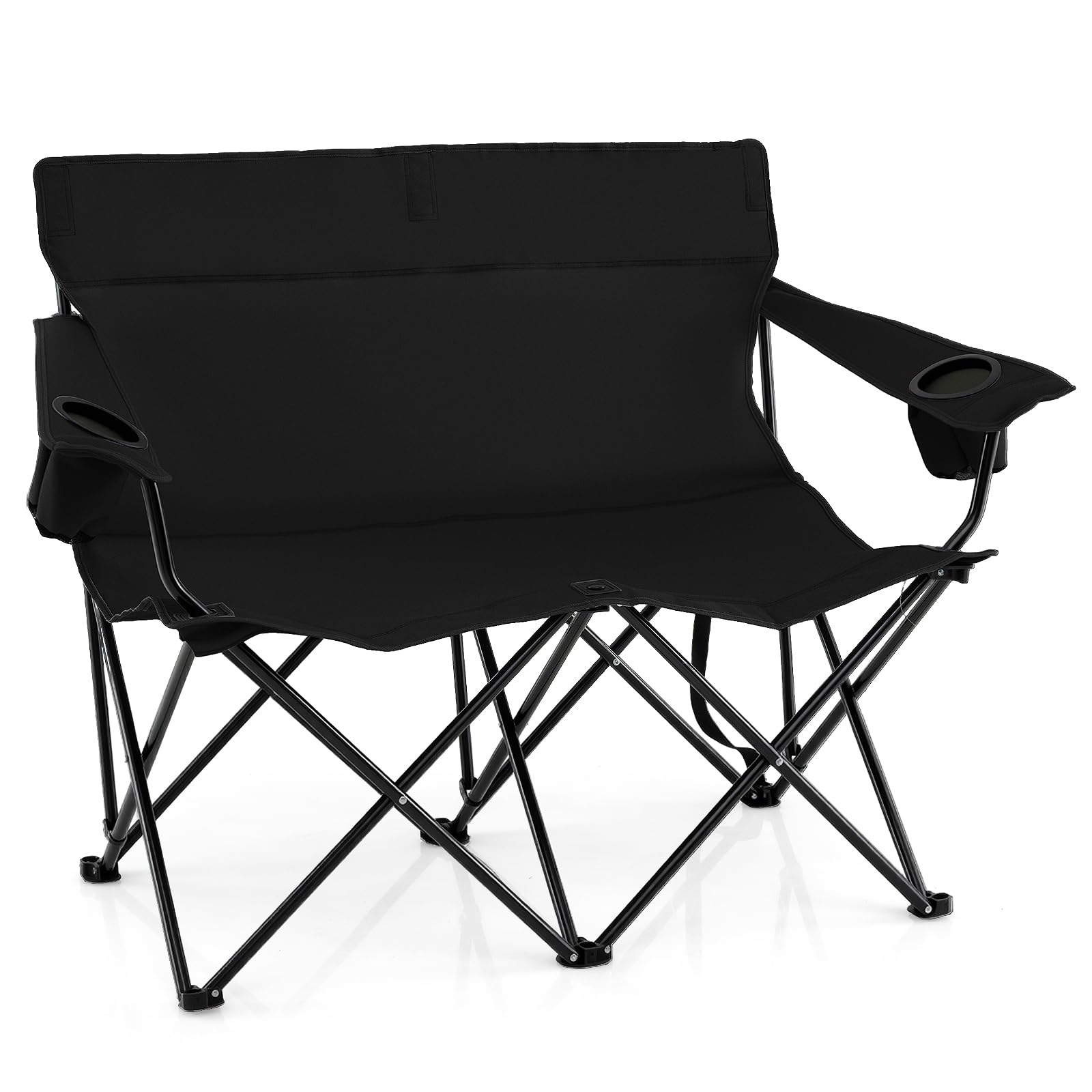 Tangkula two-person camping chair in blue provides roomy seating for two adults.