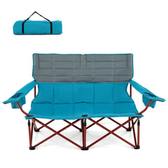 Tangkula two-person camping chair in folded position highlighting portability.