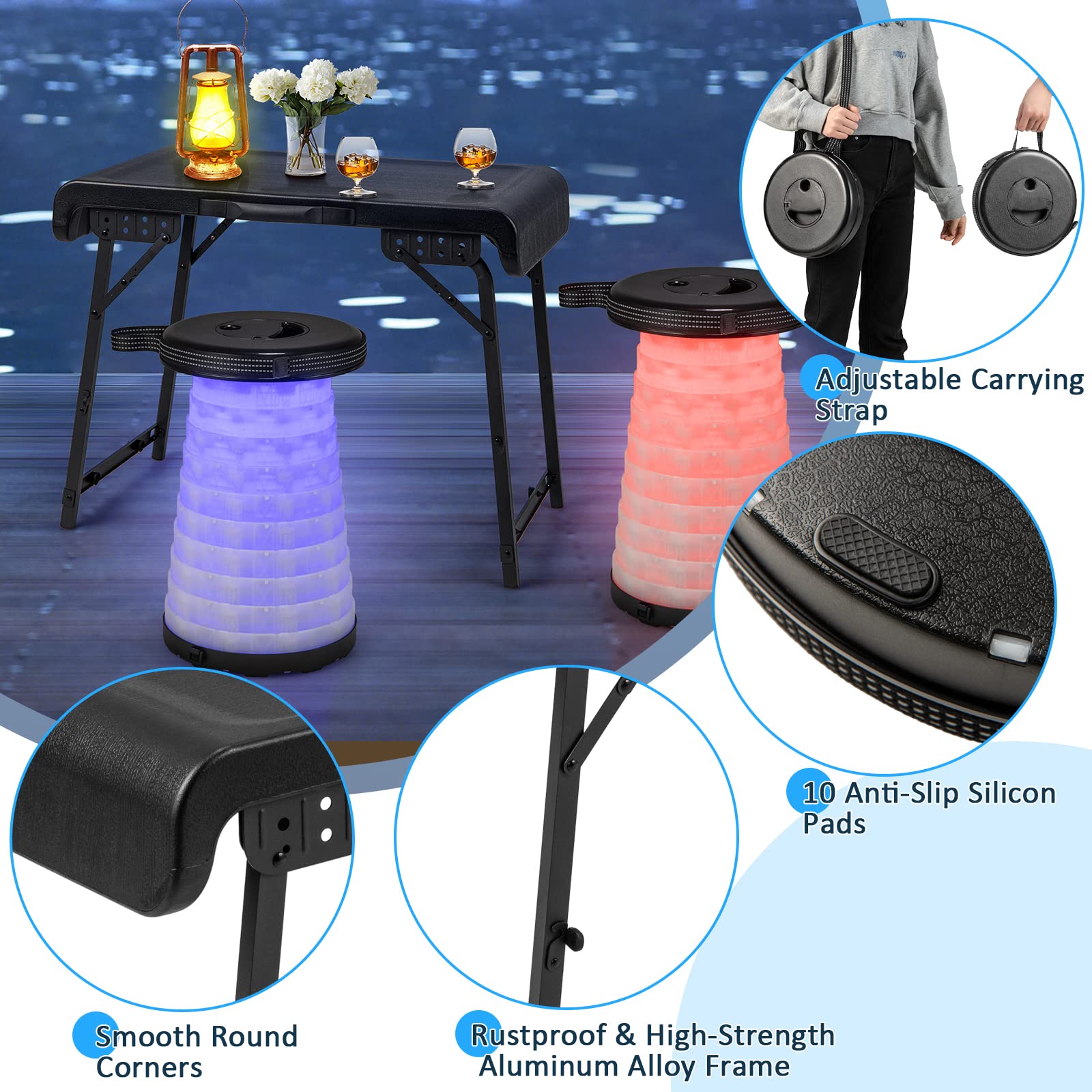 Tangkula waterproof PE tabletop resistant to spills and easy to wipe.