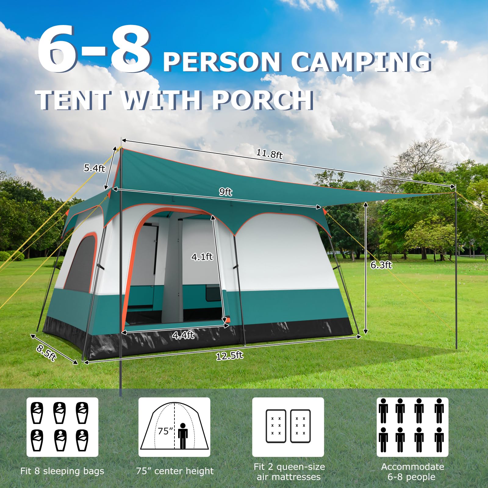 Tangkula waterproof rainfly 210D adds rain protection for light showers.