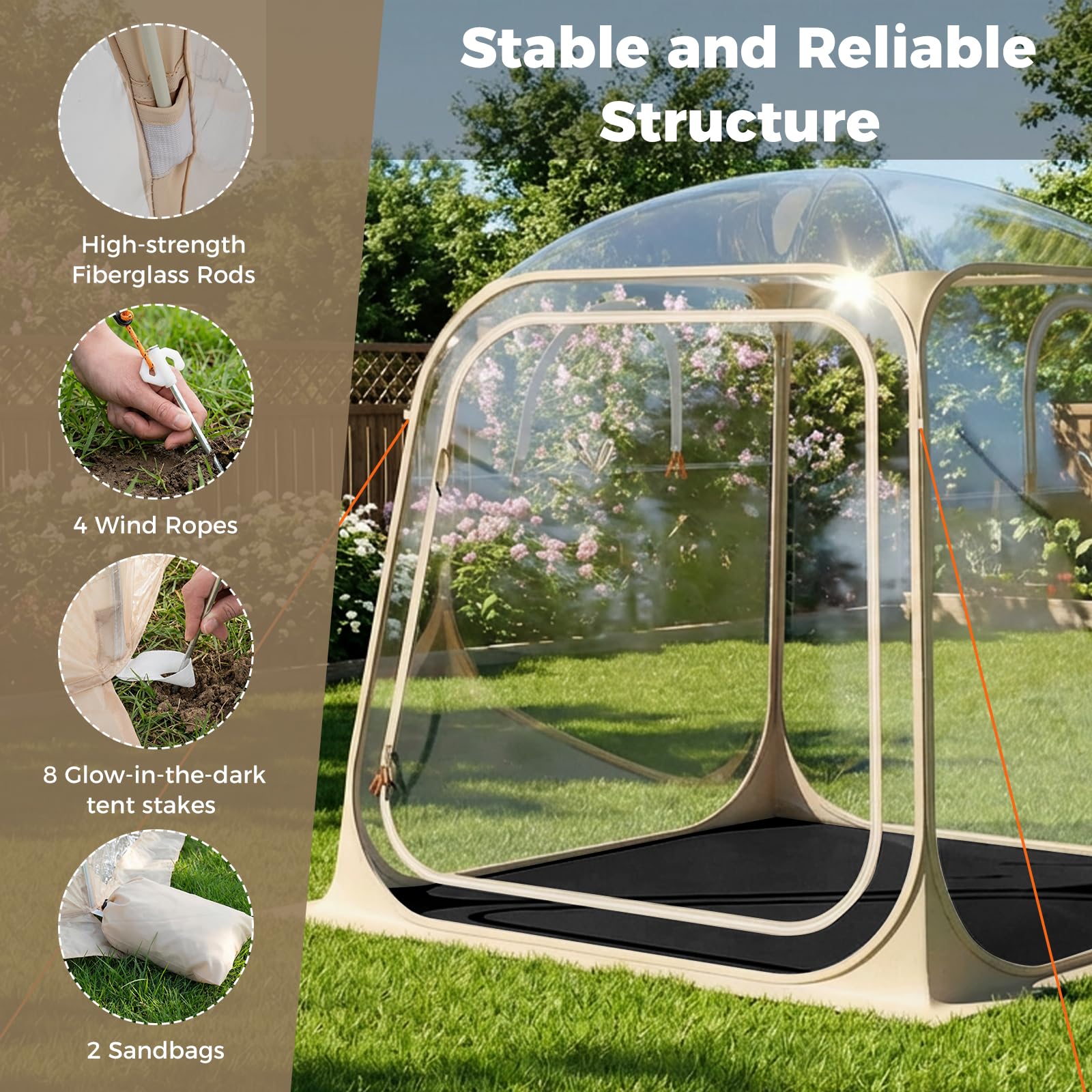 Tangkula tent with fiberglass rods ensures a stable shelter