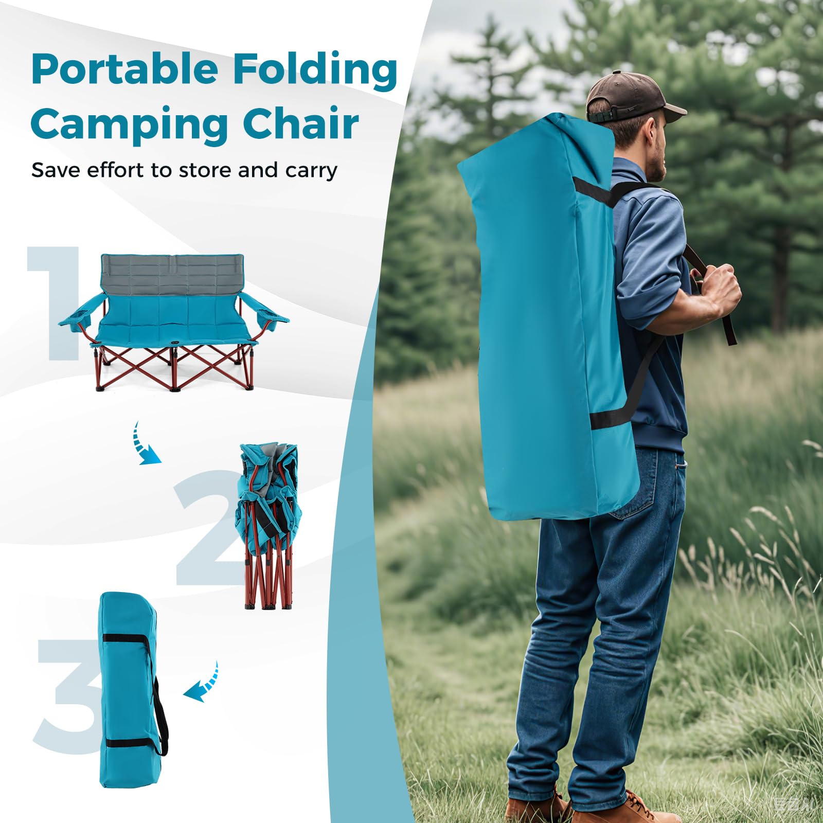 Wide 41.5 by 19 inch seat in the Tangkula chair for two adults.