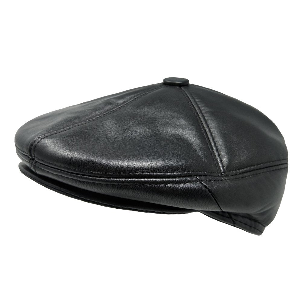 TangTown Lambskin Newsboy Cap close-up stitching showing craftsmanship and soft texture