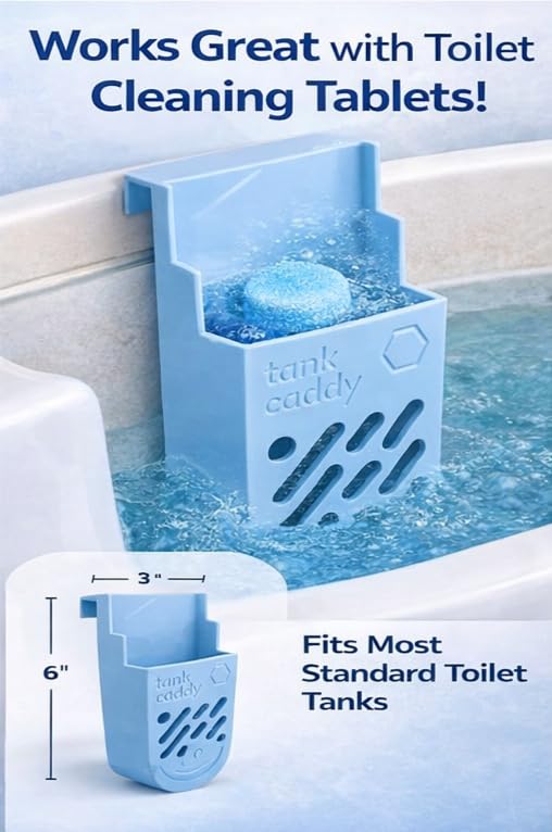 The Tank Caddy supports blue tablet use and safe placement within the tank.