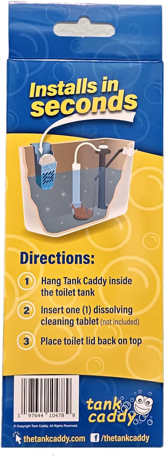 The Tank Caddy fits standard toilet tanks for easy installation and compatibility.