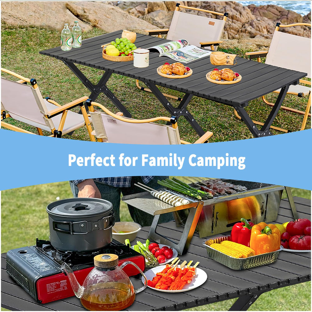 TAO ONE roll-up table portable-beach-picnic ready for outdoor meals and gatherings.