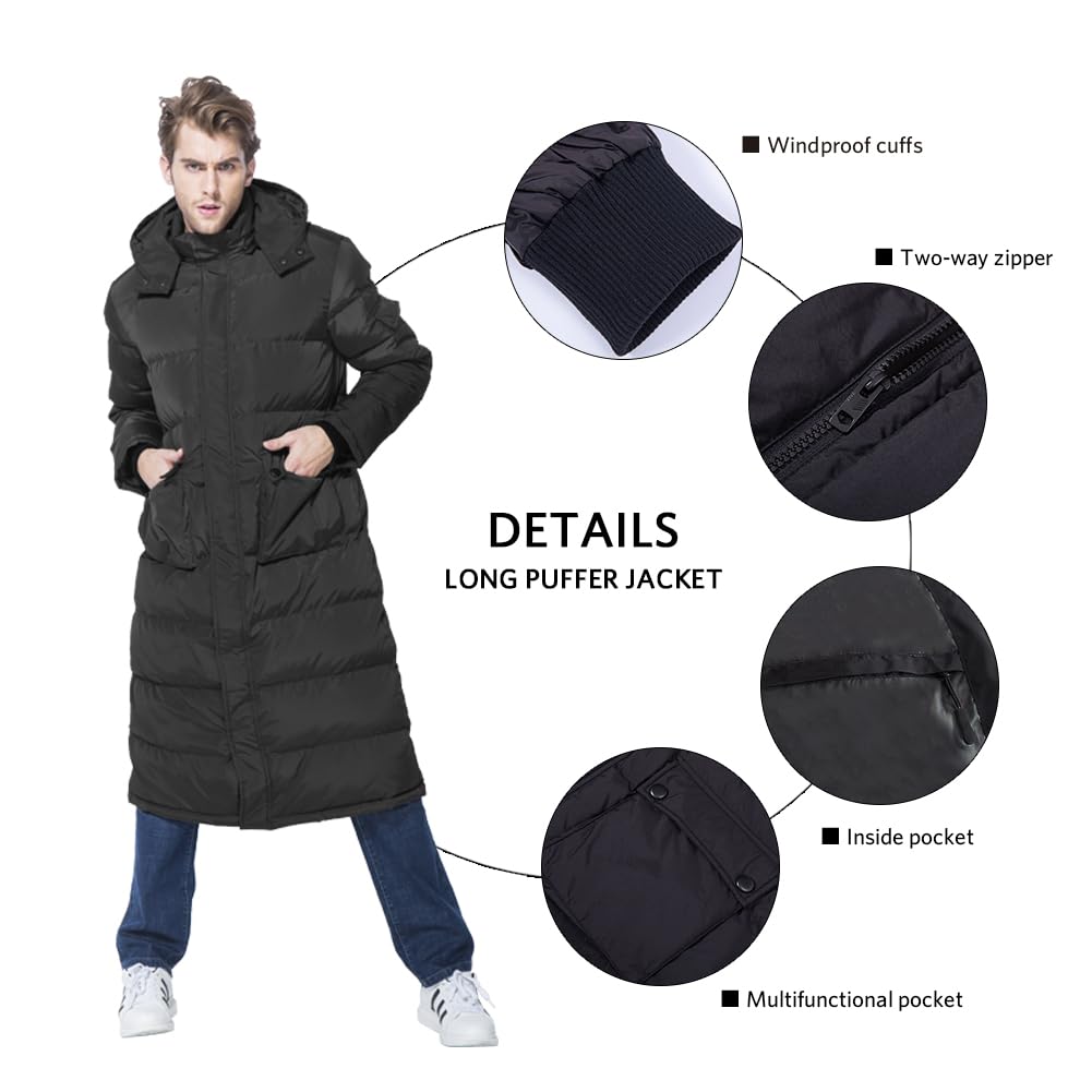 Tapasimme men's puffer coat back view shows full-length wind protection.