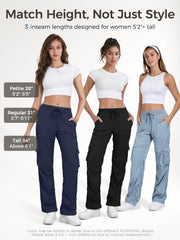 Tapata tall women's 34in seam pants cargo pockets provide quick access for essentials.