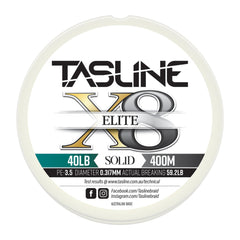 Tasline Elite Pure Spectra 8x braided close-up shows smooth, low-diameter construction for easier casting.