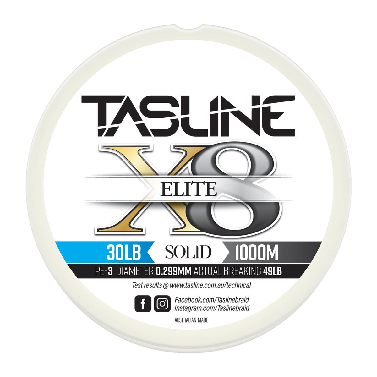 Tasline Elite Pure Spectra 8X strand spool for smooth casting and strength.