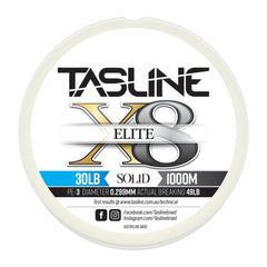 Tasline Elite Pure Spectra 8X strand spool for smooth casting and strength.
