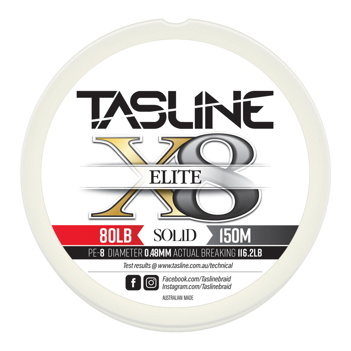 Tasline Elite Pure Spectra solid 8x strand braided fishing line image showing strong, smooth performance for heavy tackle.