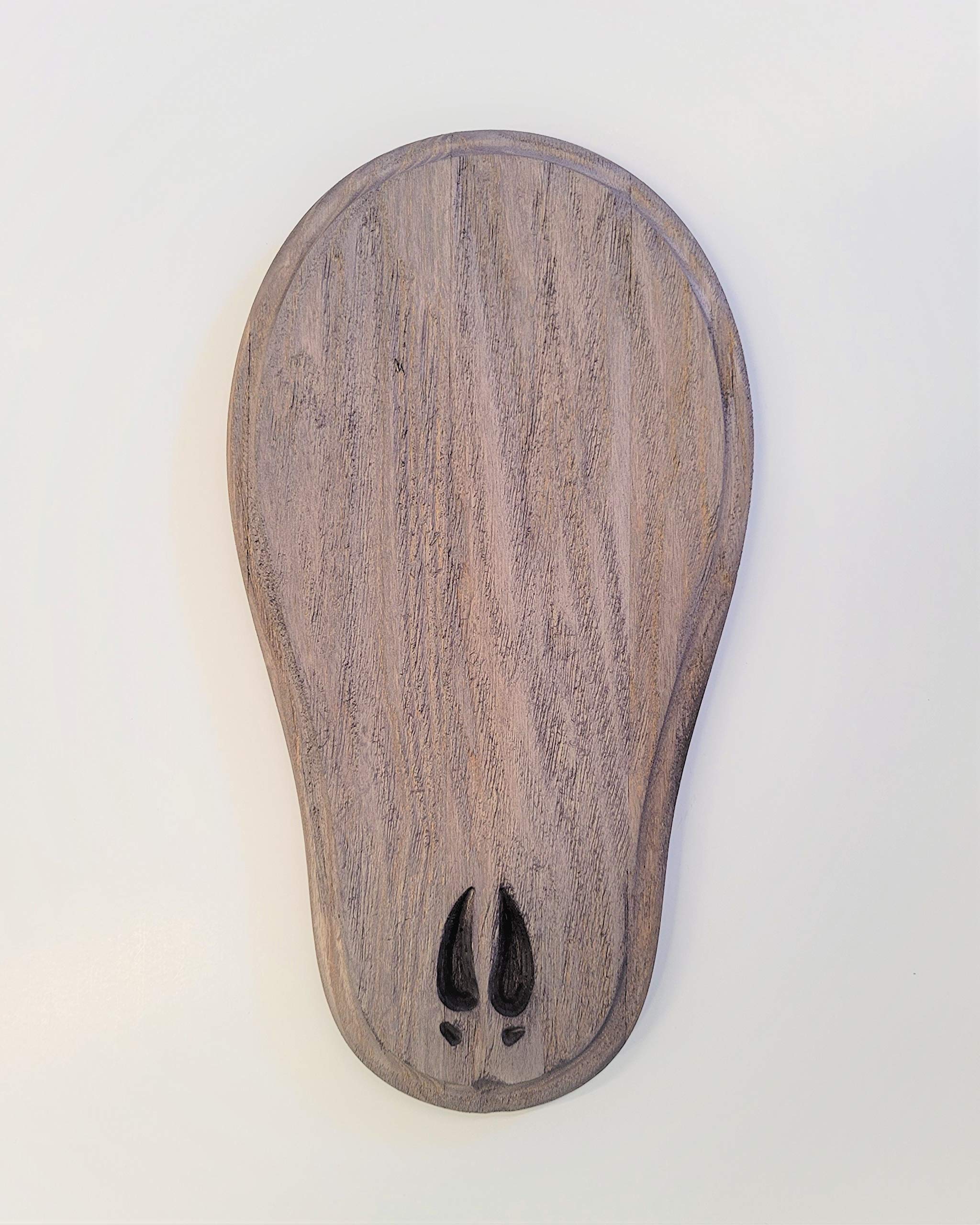 Taxidermists Woodshop TTW Weathered Wood Deer Track Mount close-up showing sturdy metal hanger for easy hanging