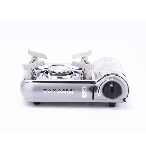 TAYAMA BDZ-155C stove with black carrying case for travel.