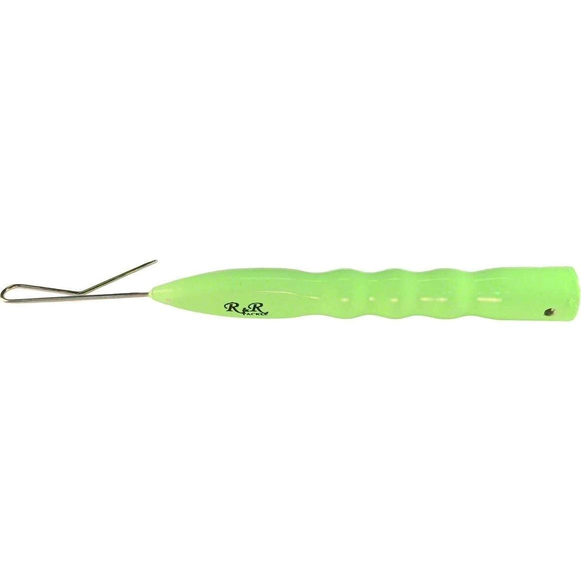 TaylorMade R&R small dehooker with green glow handle for safe, efficient bait removal on saltwater and freshwater rigs.