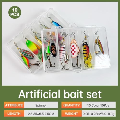 Two plastic tackle boxes containing 10 spinner lures