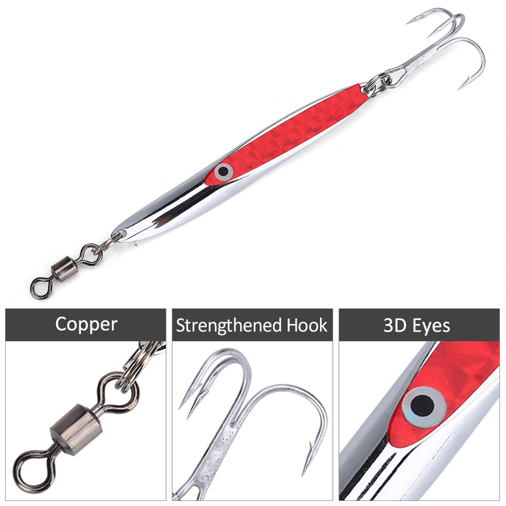 Triple-hook design on metal bass lure