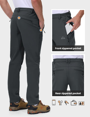 TBMPOY men's fleece-lined snow pants elastic waist and pockets for comfortable daily wear.