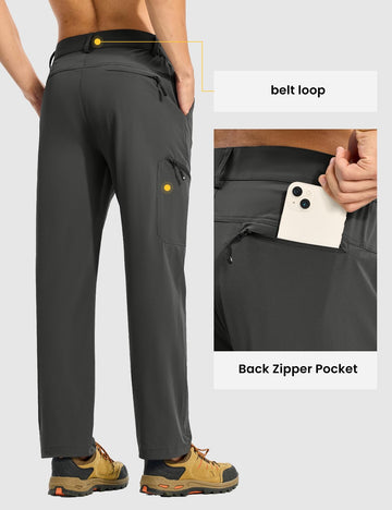 TBMPOY men's lightweight hiking pants water-repellent fabric supports sudden sprinkles on trails.