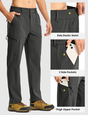 TBMPOY men's lightweight hiking pants zip-fly detail enables easy on-the-go adjustments.
