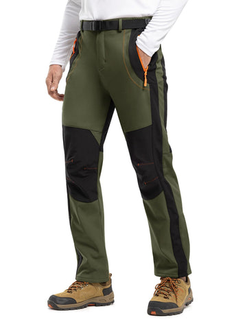 TBMPOY men's snow ski pants, green back view, belt and fit for all-day wear
