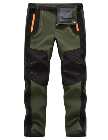 TBMPOY men's snow ski pants, green front view, waterproof exterior for light rain hikes