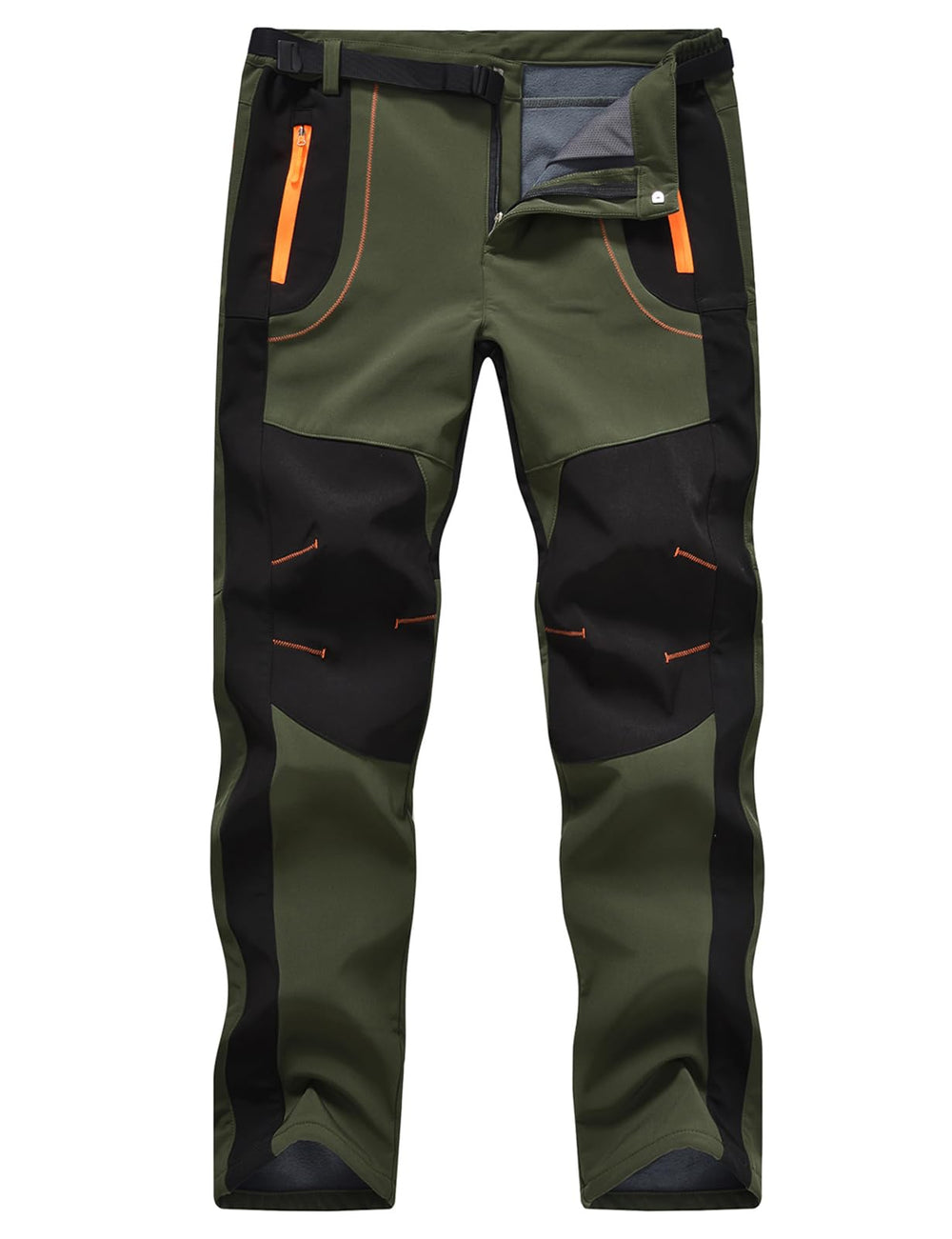 TBMPOY men's snow ski pants, green front view, waterproof exterior for light rain hikes
