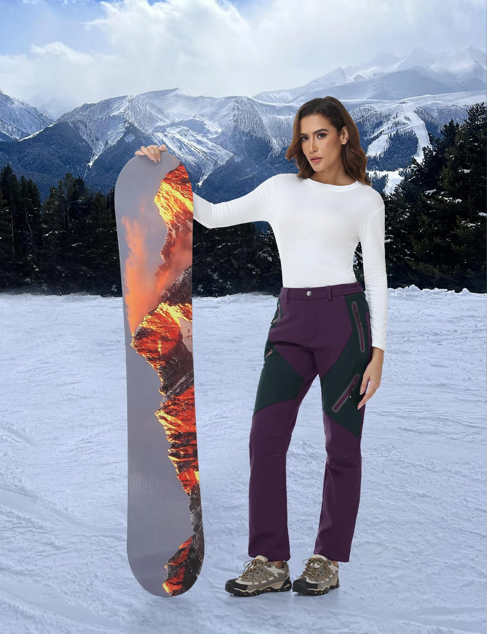 TBMPOY women's fleece-lined ski pants knee-reinforced design for rugged outdoor use.