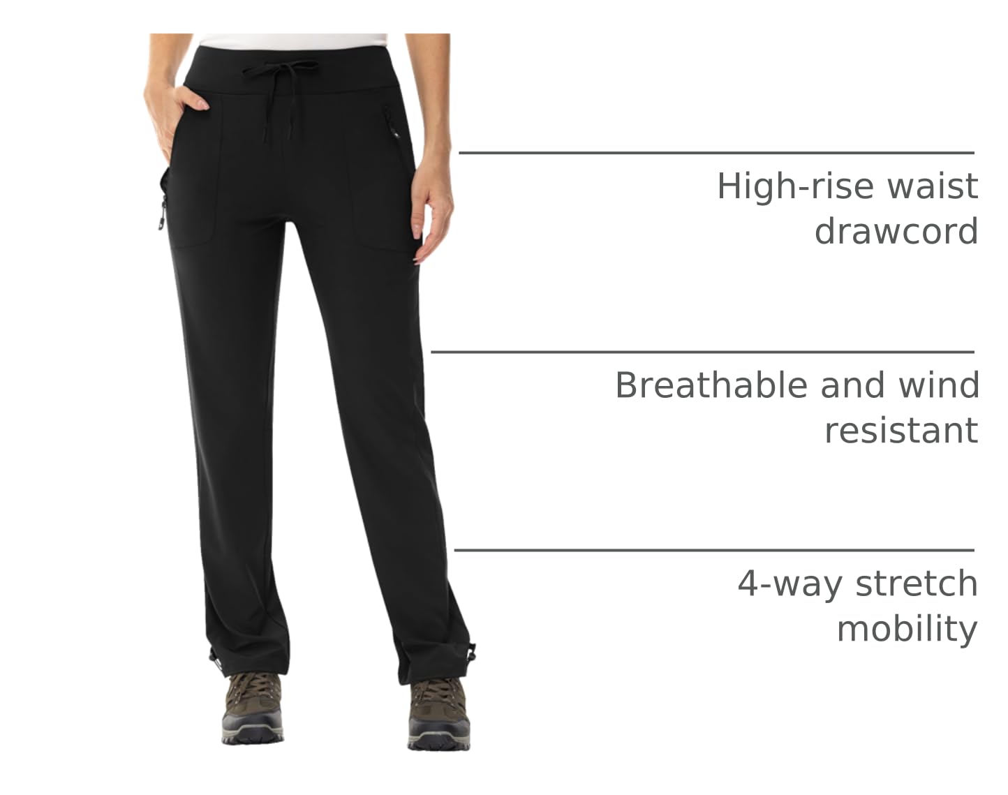 TBMPOY adjustable waist and ankle cinch pants shown, offers flexible fit for varying trail conditions.
