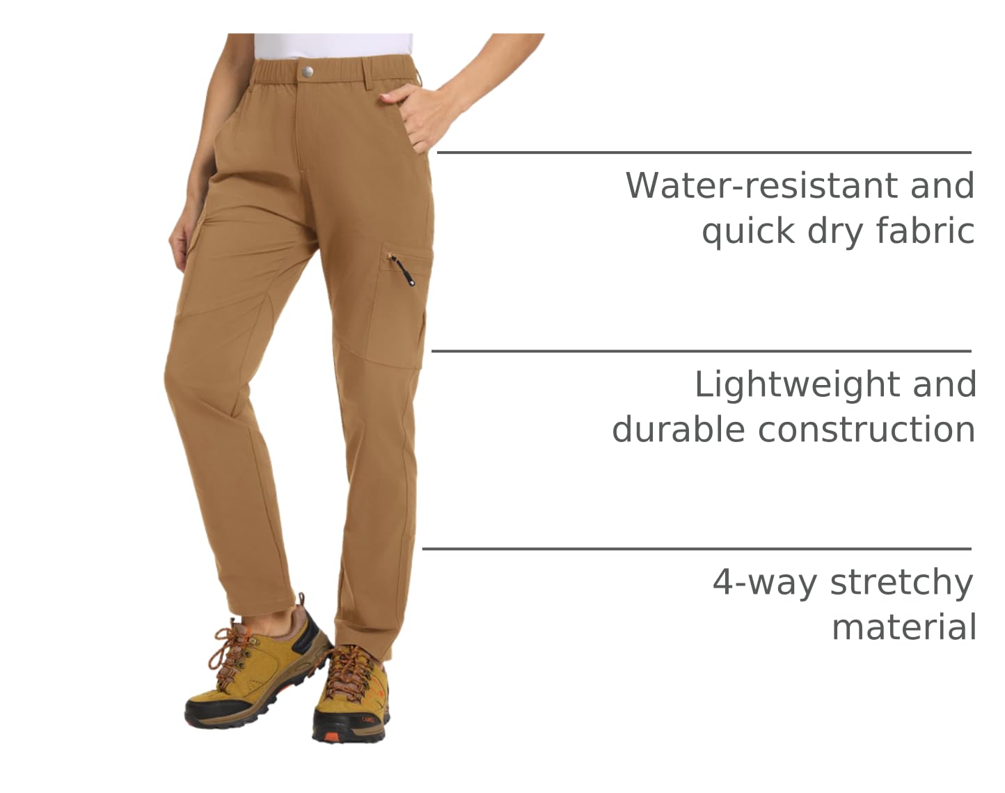 TBMPOY women's hiking pants adjustable waist with buckle on waistband.