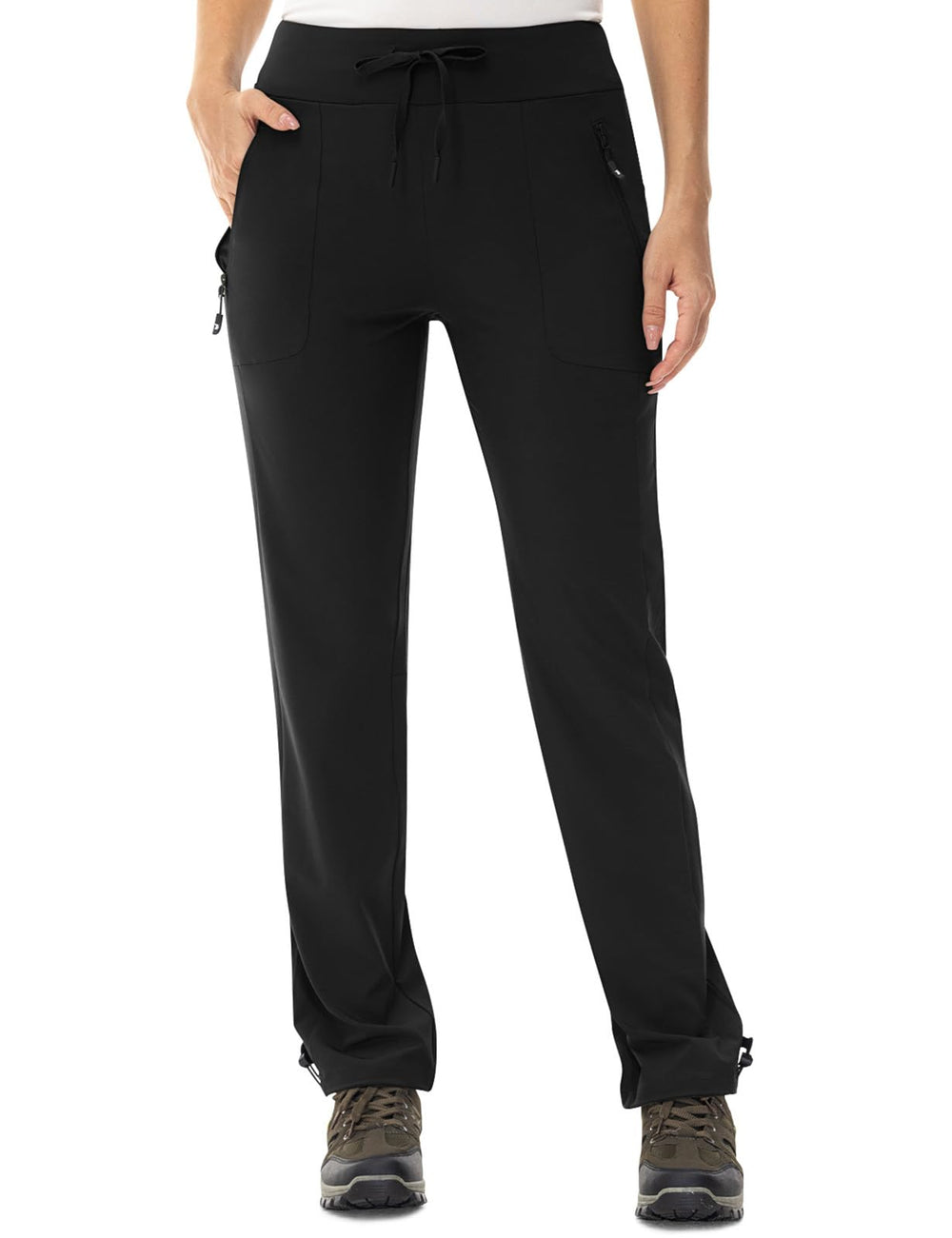 TBMPOY women's hiking pants front view with zip pockets, secure trail phone storage.