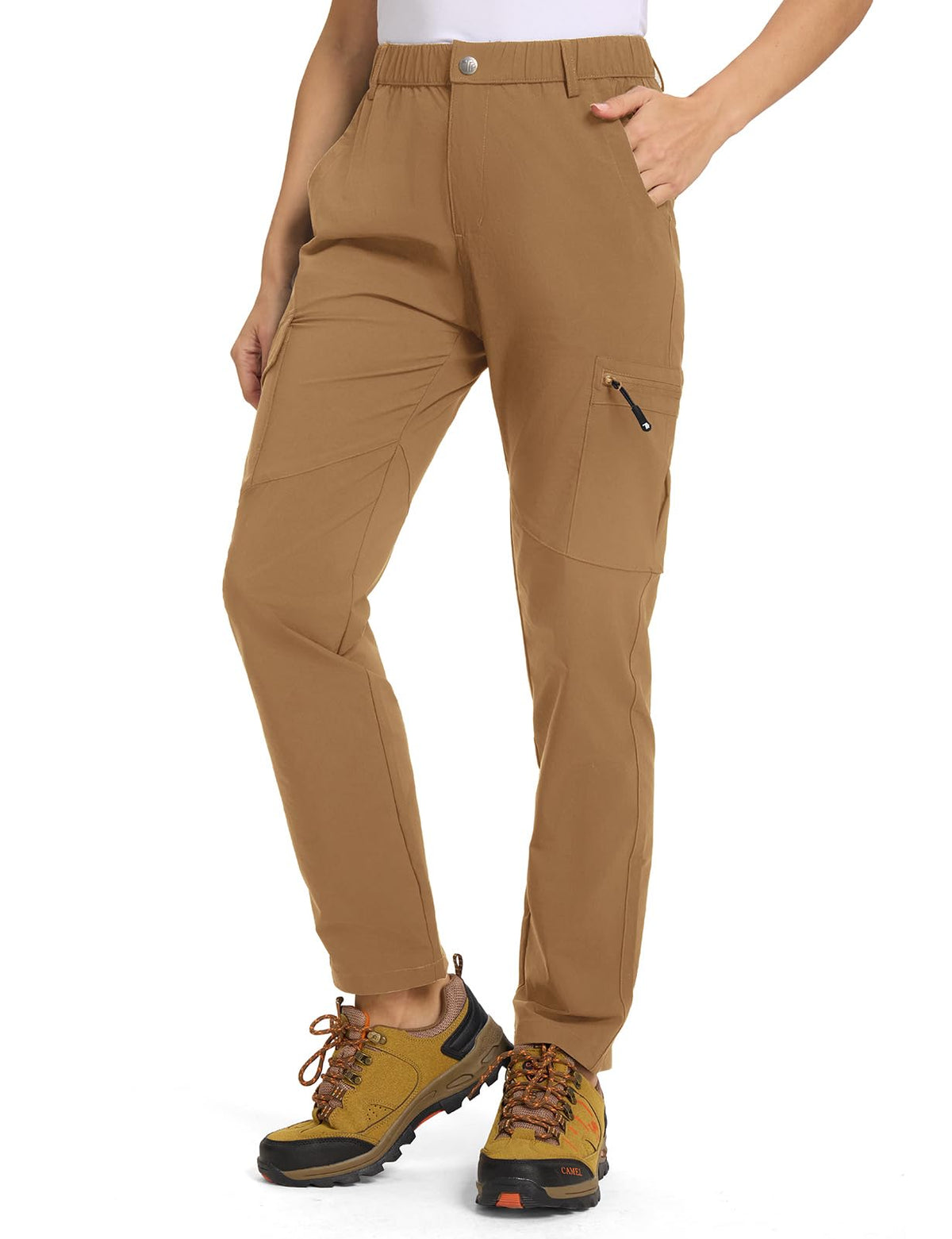 TBMPOY women's hiking pants water-resistant fabric keeps you dry on damp trails.