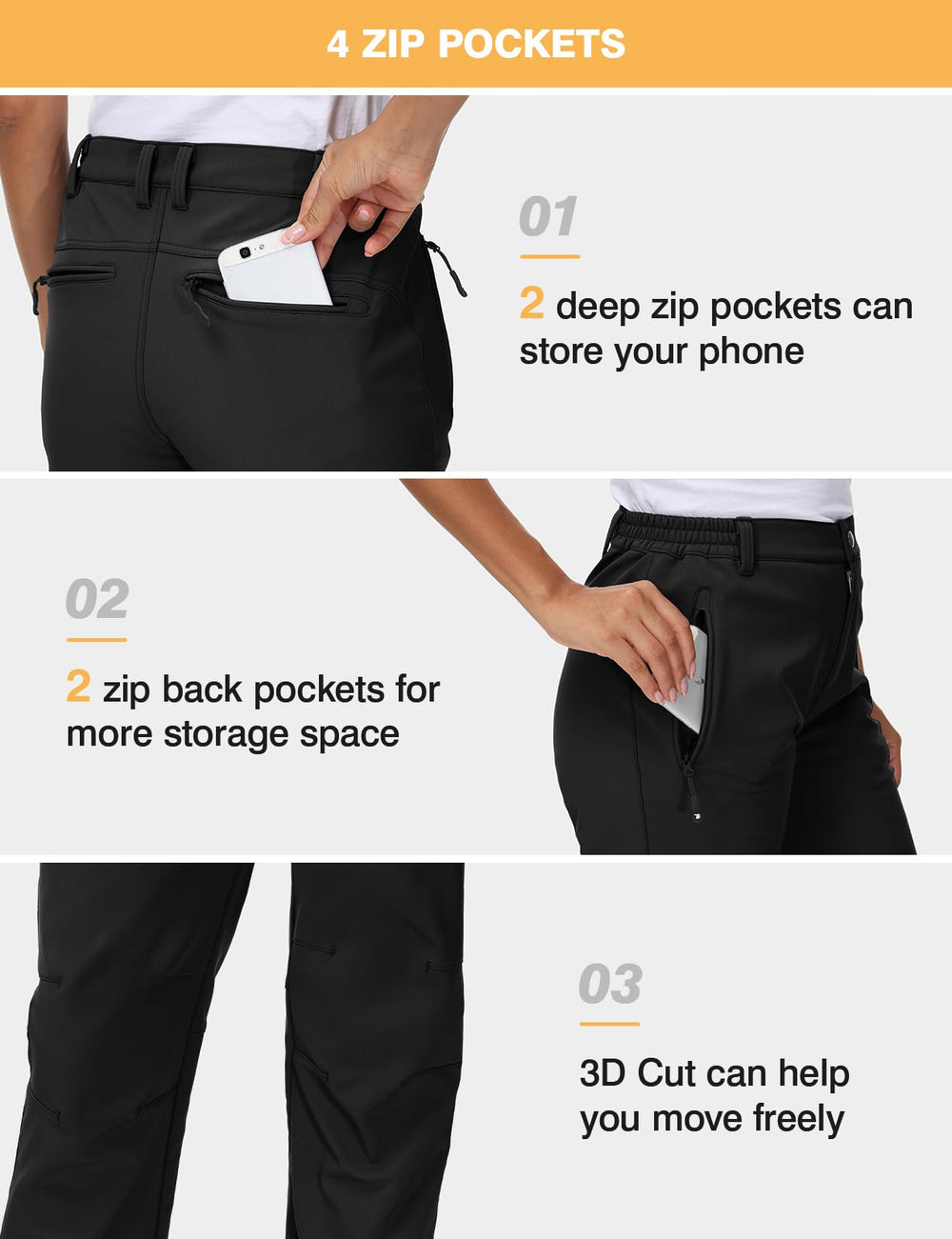 TBMPOY Women's Ski Pants Elastic waistband for comfortable fit.