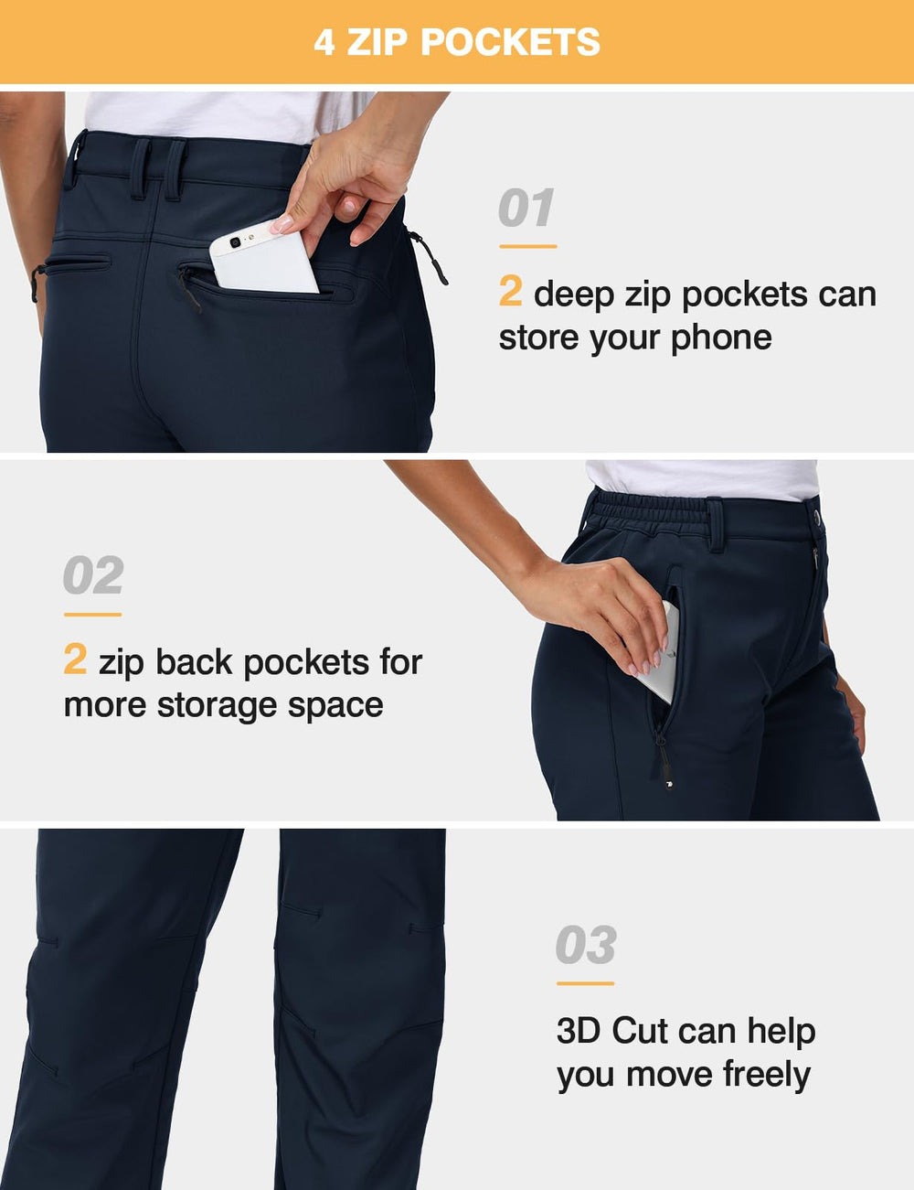 TBMPOY women's ski pants elastic waistband plus fly closure for easy fit.