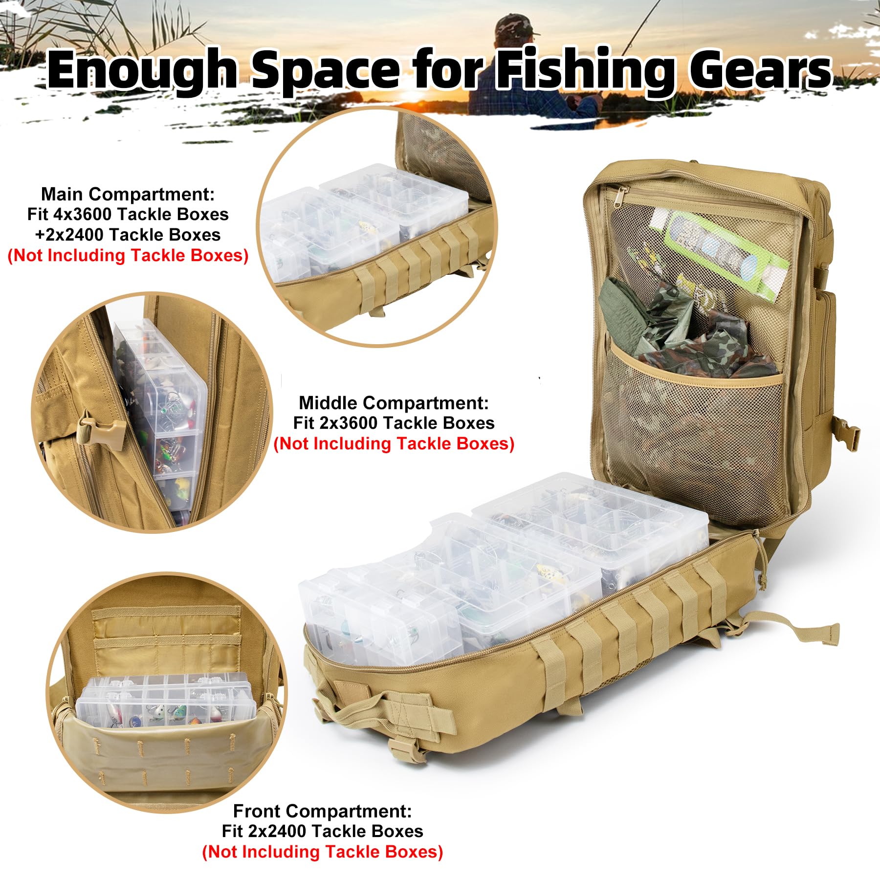 TBNBO 45L backpack side view highlights side-rod straps for easy gear access.