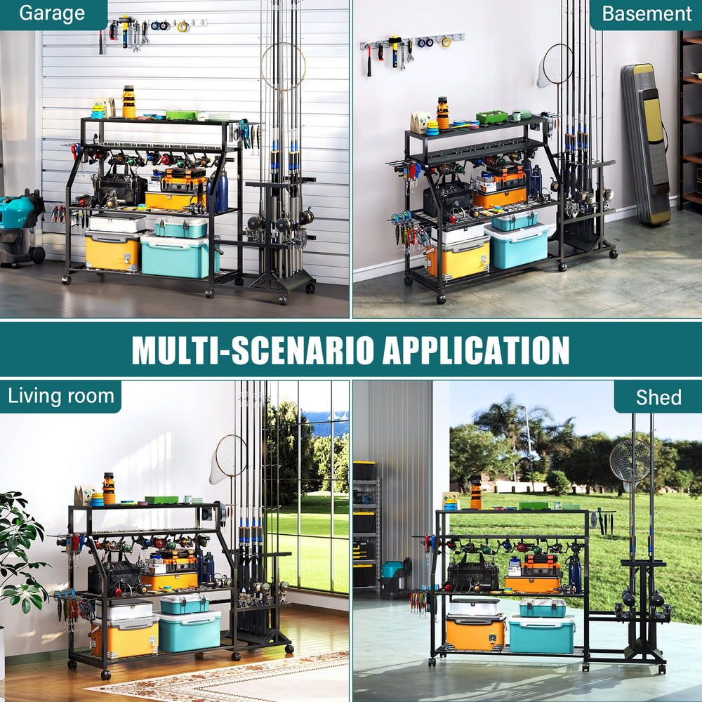 Portable storage cart with wheels for garage or outdoor use
